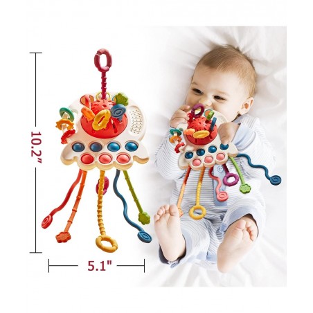 Baby Toys 6 to 12 Months Sensory & Montessori Toys for 1 Year Old Octopus Pull String Toys Travel & Teething Toys for Car Sea...