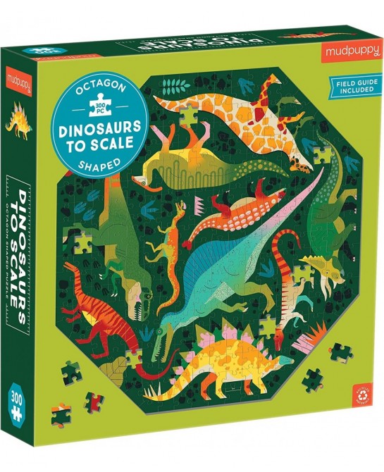Mudpuppy’s Dinosaurs to Scale 300 Piece Octagon Shaped Puzzle Multi-Directional Artwork can be Pieced Together from Any Side ...