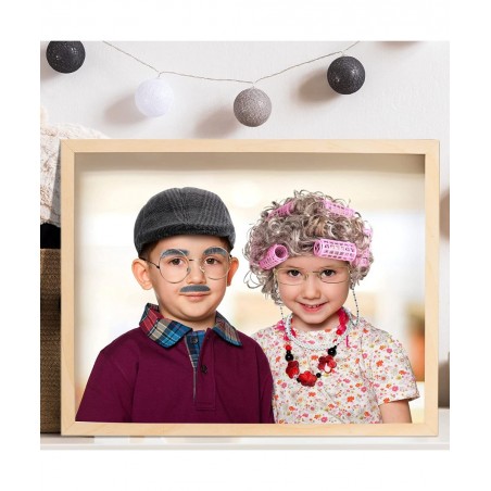 9 Pieces Old Lady Costume Set Old Man Costume Granny Costume for Kids Halloween 1920s Gatsby Old Lady Wig Grandma Costume (Gr...