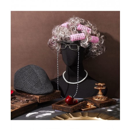 9 Pieces Old Lady Costume Set Old Man Costume Granny Costume for Kids Halloween 1920s Gatsby Old Lady Wig Grandma Costume (Gr...