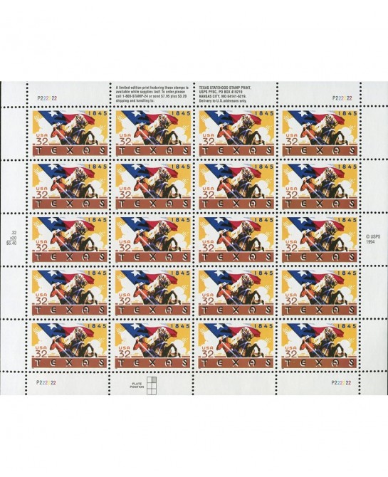 Texas Twenty 32 Cent Collectible Stamps 1994 Scott 2968 $21.61 Collectibles Display & Storage