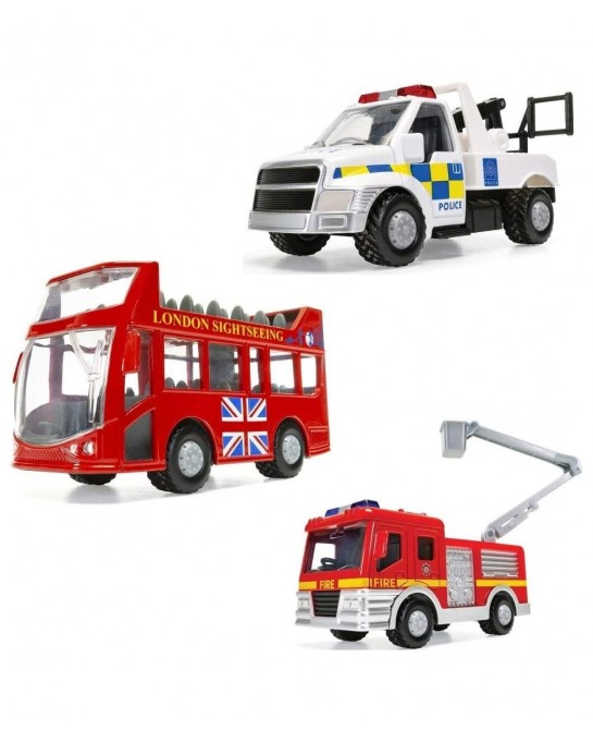 Chunkies City Service Fire Truck Double Decker Tour Bus and Police Tow Truck Triple Pack Toy Vehicles CHP12 $42.11 Kids' Play...
