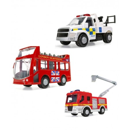 Chunkies City Service Fire Truck Double Decker Tour Bus and Police Tow Truck Triple Pack Toy Vehicles CHP12 $42.11 Kids' Play...