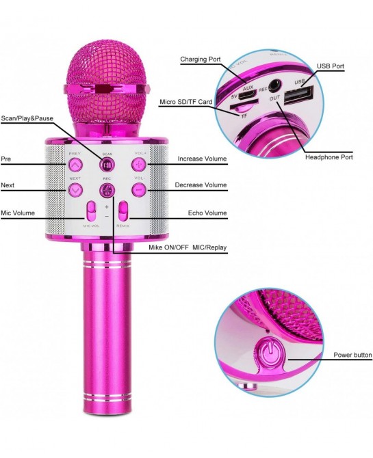 Christmas Toys Kids Girls Karaoke Microphone Wireless Bluetooth Karaoke Microphone for Kids Girls Singing Toys for 3-12 Year ...
