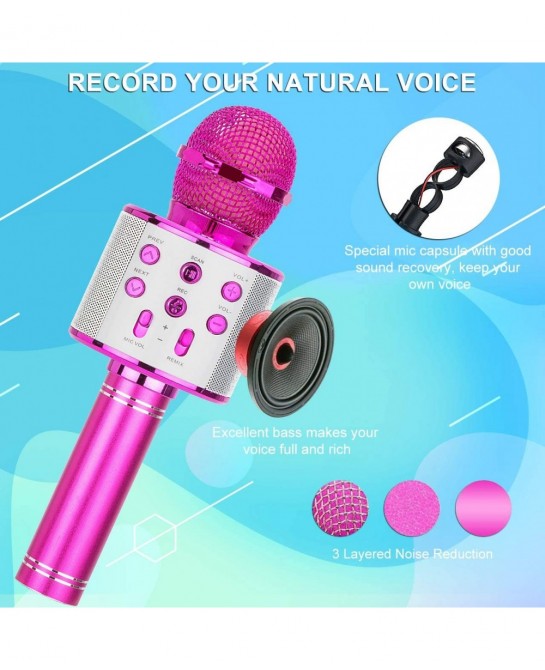 Christmas Toys Kids Girls Karaoke Microphone Wireless Bluetooth Karaoke Microphone for Kids Girls Singing Toys for 3-12 Year ...