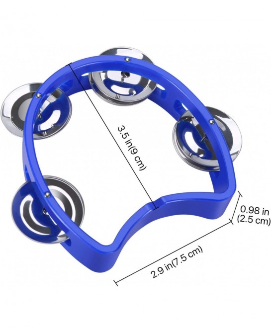 Half Moon Musical Tambourine Set of 4 Red Yellow Blue Green Double Row Metal Jingles Hand Held Percussion Drum with Ergonomic...