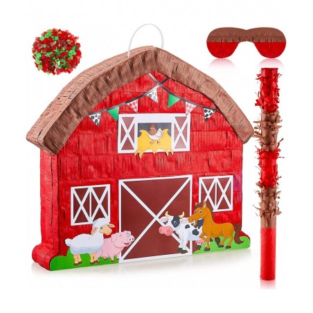Farm Pinata Bundle Fiesta Pinata Farmhouse Pinata Set Includes Barnyard Pinata Bat Stick Confetti and Blindfold Mask for Farm...