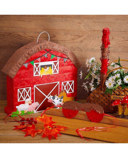 Farm Pinata Bundle Fiesta Pinata Farmhouse Pinata Set Includes Barnyard Pinata Bat Stick Confetti and Blindfold Mask for Farm...