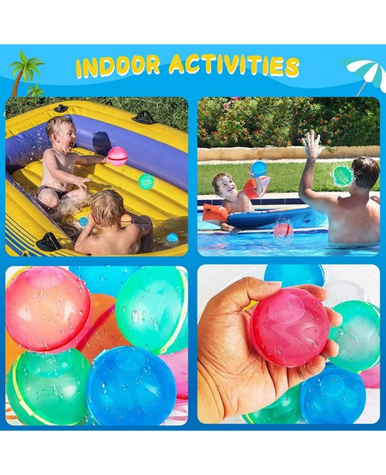 Reusable Water Balloons Quick Fill Self Sealing Refillable Water Bombs for Kids Adults Latex-Free Silicone Splash Water Ball ...