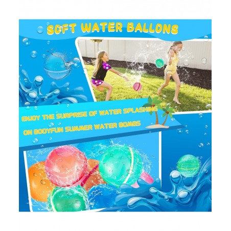 Reusable Water Balloons Quick Fill Self Sealing Refillable Water Bombs for Kids Adults Latex-Free Silicone Splash Water Ball ...