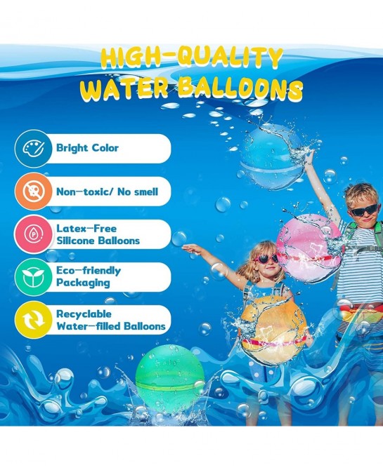 Reusable Water Balloons Quick Fill Self Sealing Refillable Water Bombs for Kids Adults Latex-Free Silicone Splash Water Ball ...