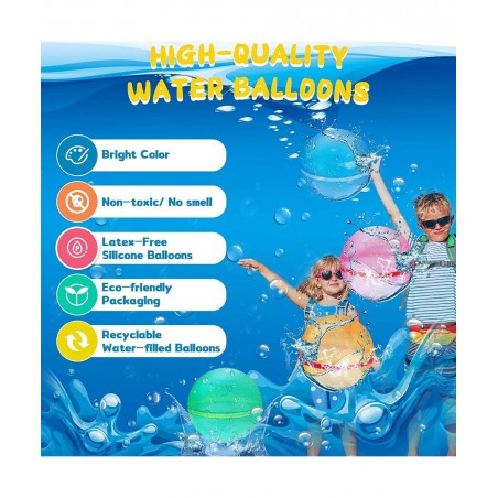 Reusable Water Balloons Quick Fill Self Sealing Refillable Water Bombs for Kids Adults Latex-Free Silicone Splash Water Ball ...