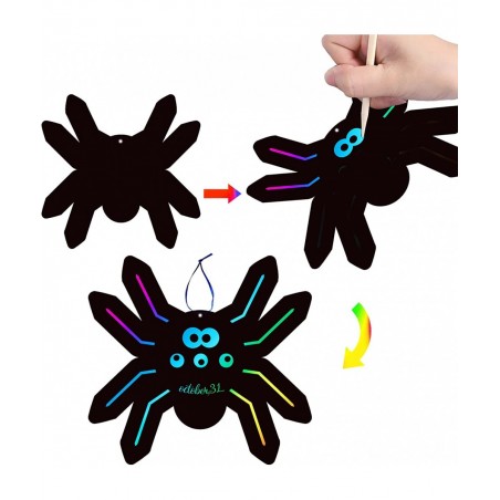 Scratch Paper Craft for Kids - 48 Pcs Halloween Magic Rainbow Scratch Paper Off Cards Set for Kids Crafts Arts Supplies Hallo...