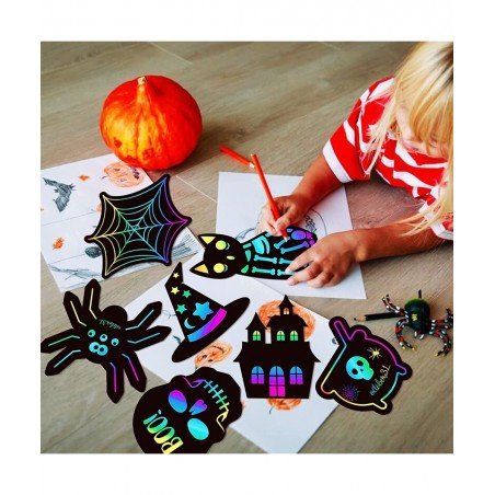 Scratch Paper Craft for Kids - 48 Pcs Halloween Magic Rainbow Scratch Paper Off Cards Set for Kids Crafts Arts Supplies Hallo...