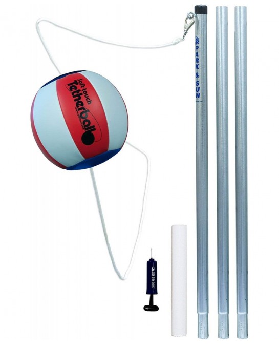 Portable Outdoor Red White and Blue Tetherball Set with Accessories (3-Piece Pole) Multi $98.48 Play Sets & Playground Equipment