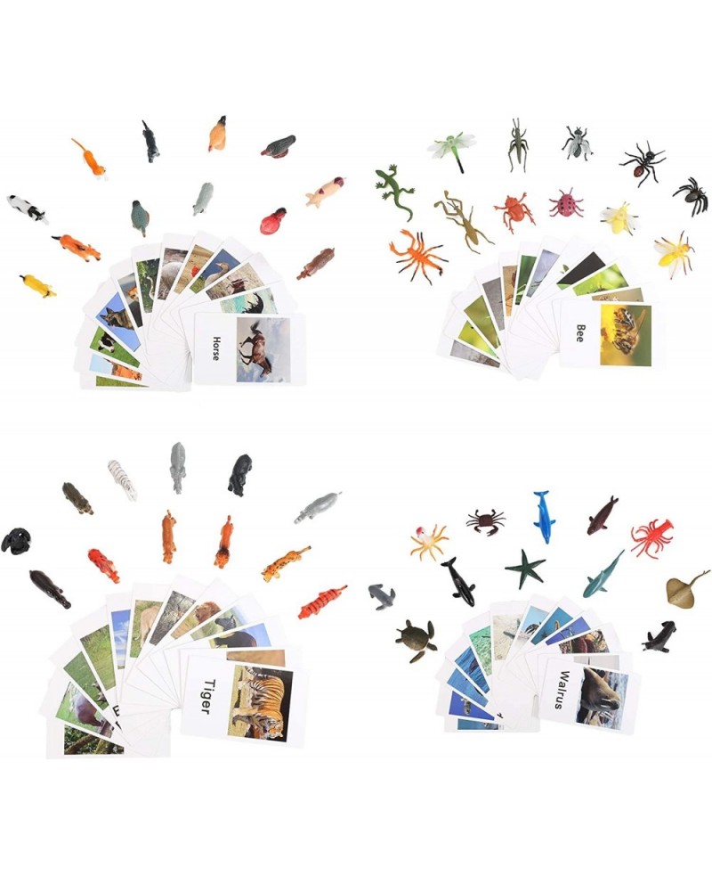 LOGANUSJ 48 PCS Montessori Marine Insects Poultry and Zoo Animals Figure Match 4 Sets - Matching Cards Montessori Language Ma...
