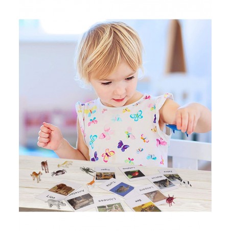 LOGANUSJ 48 PCS Montessori Marine Insects Poultry and Zoo Animals Figure Match 4 Sets - Matching Cards Montessori Language Ma...