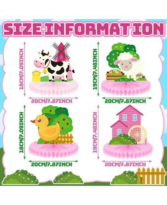 9 Pack Farm Animals Honeycomb Centerpieces Pink Farm Themed Birthday Party Supplies Barn Party Decorations Table Toppers 3D B...