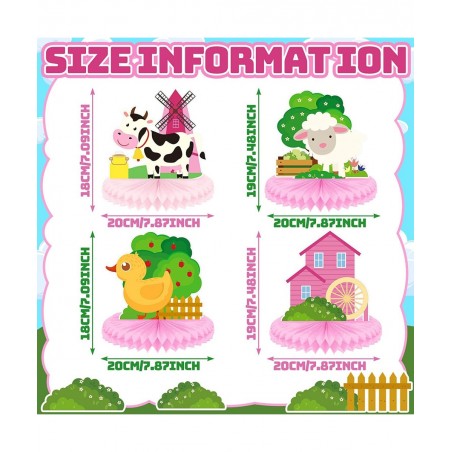 9 Pack Farm Animals Honeycomb Centerpieces Pink Farm Themed Birthday Party Supplies Barn Party Decorations Table Toppers 3D B...