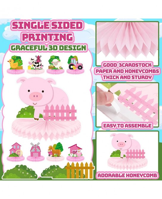 9 Pack Farm Animals Honeycomb Centerpieces Pink Farm Themed Birthday Party Supplies Barn Party Decorations Table Toppers 3D B...