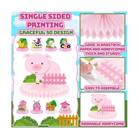 9 Pack Farm Animals Honeycomb Centerpieces Pink Farm Themed Birthday Party Supplies Barn Party Decorations Table Toppers 3D B...