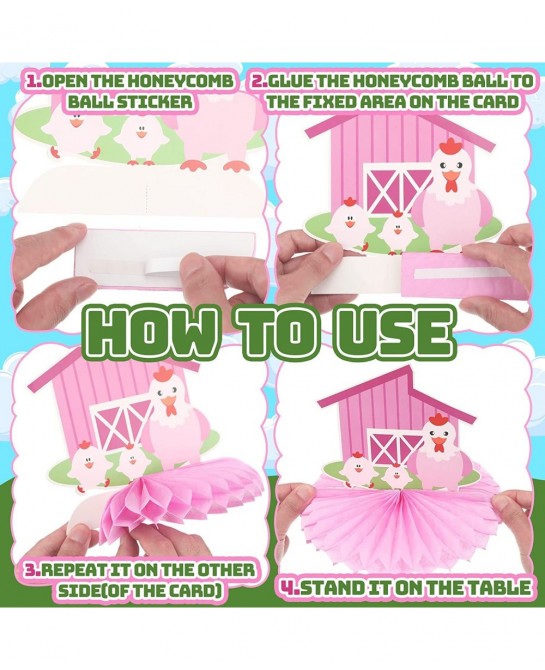 9 Pack Farm Animals Honeycomb Centerpieces Pink Farm Themed Birthday Party Supplies Barn Party Decorations Table Toppers 3D B...