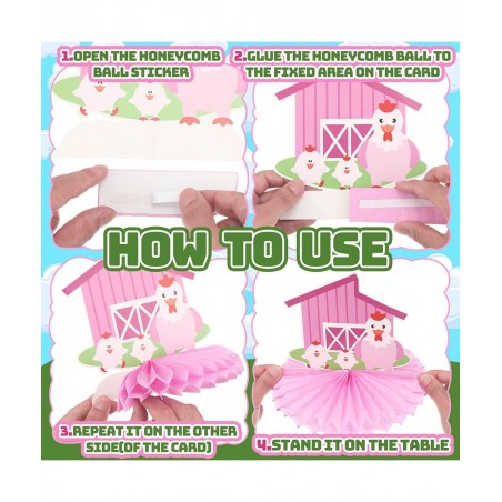 9 Pack Farm Animals Honeycomb Centerpieces Pink Farm Themed Birthday Party Supplies Barn Party Decorations Table Toppers 3D B...