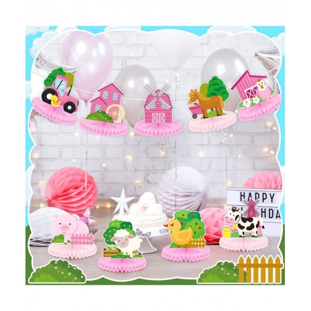 9 Pack Farm Animals Honeycomb Centerpieces Pink Farm Themed Birthday Party Supplies Barn Party Decorations Table Toppers 3D B...