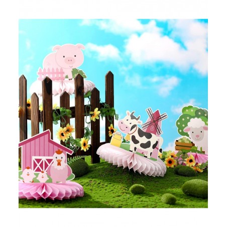 9 Pack Farm Animals Honeycomb Centerpieces Pink Farm Themed Birthday Party Supplies Barn Party Decorations Table Toppers 3D B...