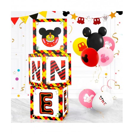ONE Balloon Boxes Decorations for 1st Birthday 11Pcs Baby First Birthday Decor Mickey Mouse Cartoon Theme Set with 7 Balloons...
