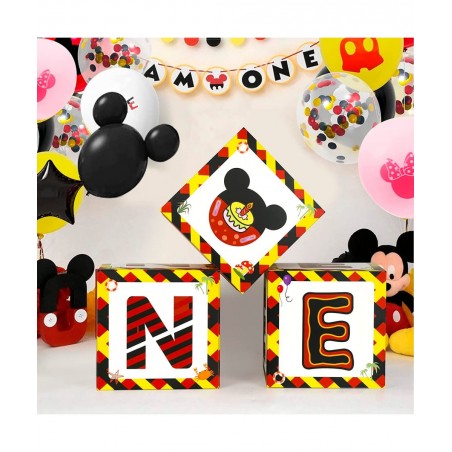 ONE Balloon Boxes Decorations for 1st Birthday 11Pcs Baby First Birthday Decor Mickey Mouse Cartoon Theme Set with 7 Balloons...