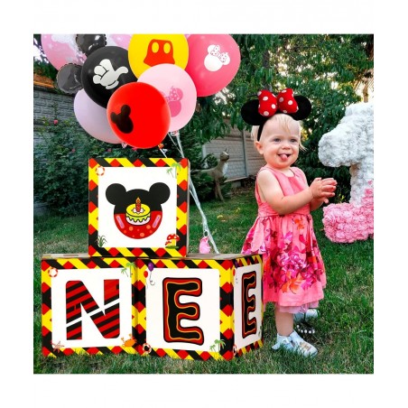 ONE Balloon Boxes Decorations for 1st Birthday 11Pcs Baby First Birthday Decor Mickey Mouse Cartoon Theme Set with 7 Balloons...