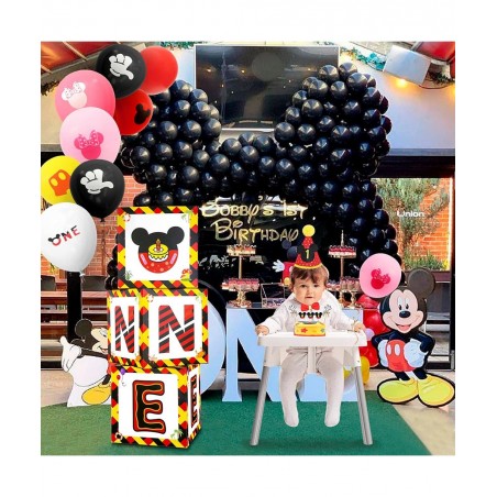 ONE Balloon Boxes Decorations for 1st Birthday 11Pcs Baby First Birthday Decor Mickey Mouse Cartoon Theme Set with 7 Balloons...