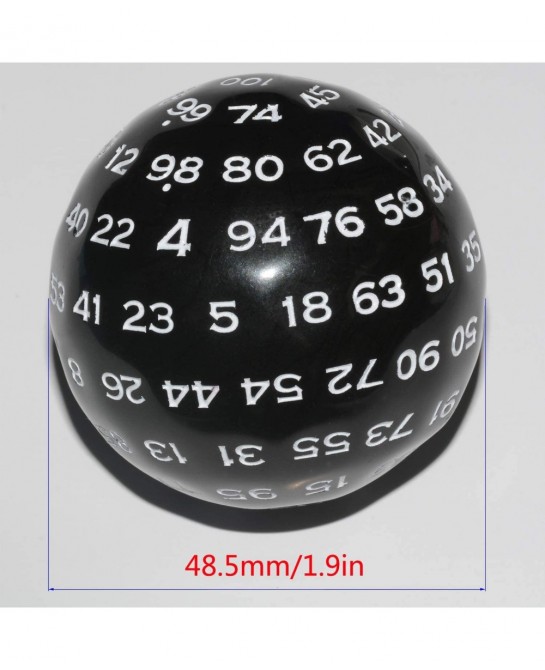 100 Sided Die Black in White Numbers 100 Sided Cube Each Surface is Uniform D100 DND Dice for RPG MTG Table Game Dice(48.5mm)...