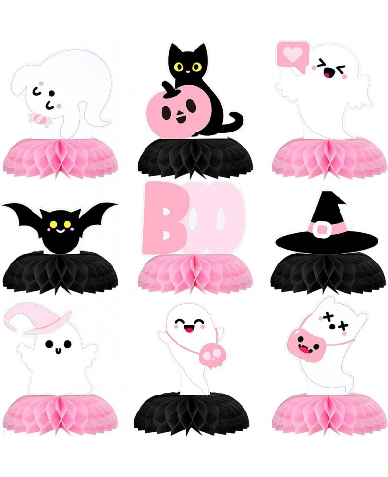 9 Pcs Baby Shower Halloween Party Honeycomb Centerpieces Ghost Table Topper Signs Paper Halloween Party Supplies Pumpkin Witc...