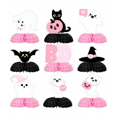 9 Pcs Baby Shower Halloween Party Honeycomb Centerpieces Ghost Table Topper Signs Paper Halloween Party Supplies Pumpkin Witc...