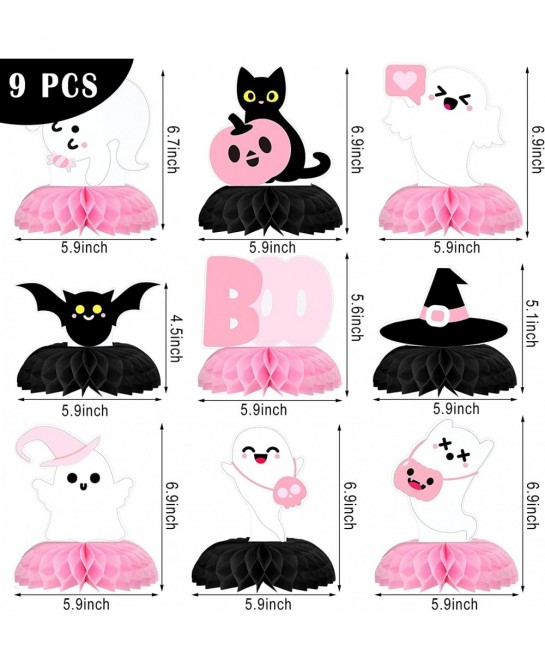 9 Pcs Baby Shower Halloween Party Honeycomb Centerpieces Ghost Table Topper Signs Paper Halloween Party Supplies Pumpkin Witc...