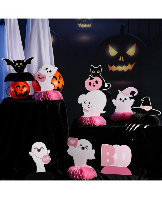 9 Pcs Baby Shower Halloween Party Honeycomb Centerpieces Ghost Table Topper Signs Paper Halloween Party Supplies Pumpkin Witc...