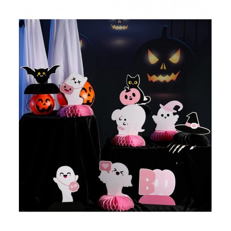 9 Pcs Baby Shower Halloween Party Honeycomb Centerpieces Ghost Table Topper Signs Paper Halloween Party Supplies Pumpkin Witc...