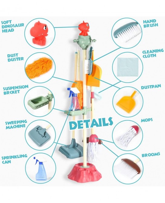 10 Pcs Cleaning Toys Play Set for Kids Aged 3 4 5 6 7 8 9 10 Educational Durable Detachable Housekeeping Broom Dustpan Mops S...