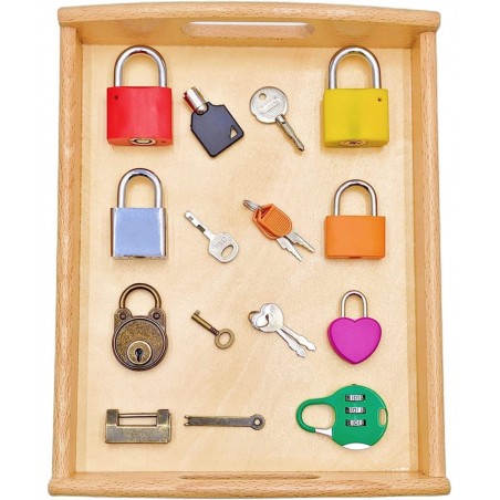Montessori Lock and Key Toy Set Wooden Tray Montessori Materials Homeschool Preschool Educationl Toys for 3+ Year Old Toddler...