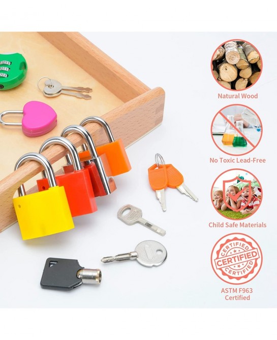 Montessori Lock and Key Toy Set Wooden Tray Montessori Materials Homeschool Preschool Educationl Toys for 3+ Year Old Toddler...