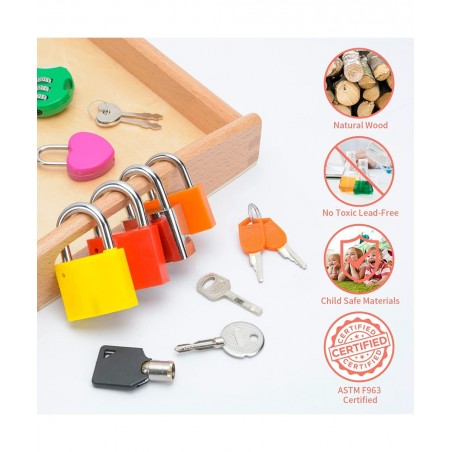 Montessori Lock and Key Toy Set Wooden Tray Montessori Materials Homeschool Preschool Educationl Toys for 3+ Year Old Toddler...