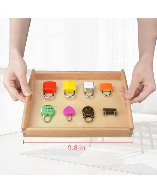 Montessori Lock and Key Toy Set Wooden Tray Montessori Materials Homeschool Preschool Educationl Toys for 3+ Year Old Toddler...