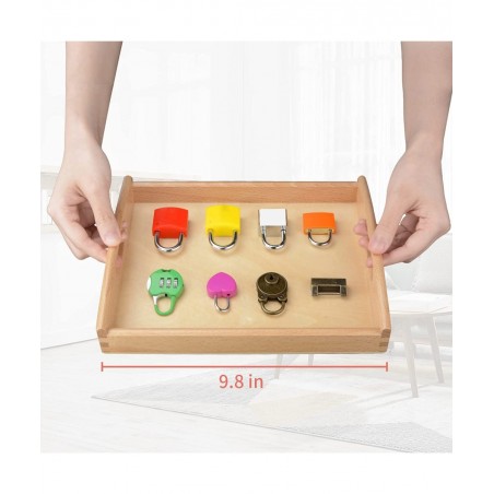 Montessori Lock and Key Toy Set Wooden Tray Montessori Materials Homeschool Preschool Educationl Toys for 3+ Year Old Toddler...