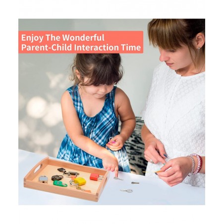 Montessori Lock and Key Toy Set Wooden Tray Montessori Materials Homeschool Preschool Educationl Toys for 3+ Year Old Toddler...
