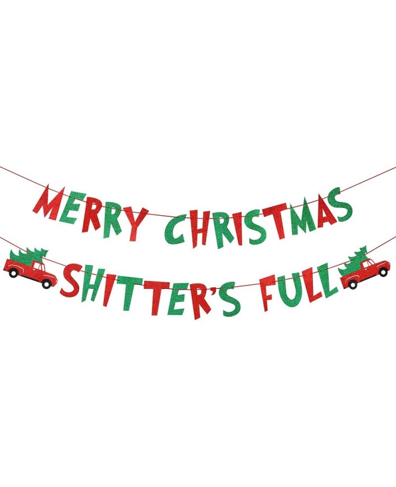 Merry Christmas Shitters Full Banner Red and Green Glitter Christmas Vacation Party Banner Decorations Ugly Christmas Sweater...
