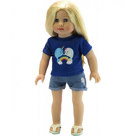 Rainbow Narwhal Short Set Made for 18 inch Dolls $17.36 Doll Accessories