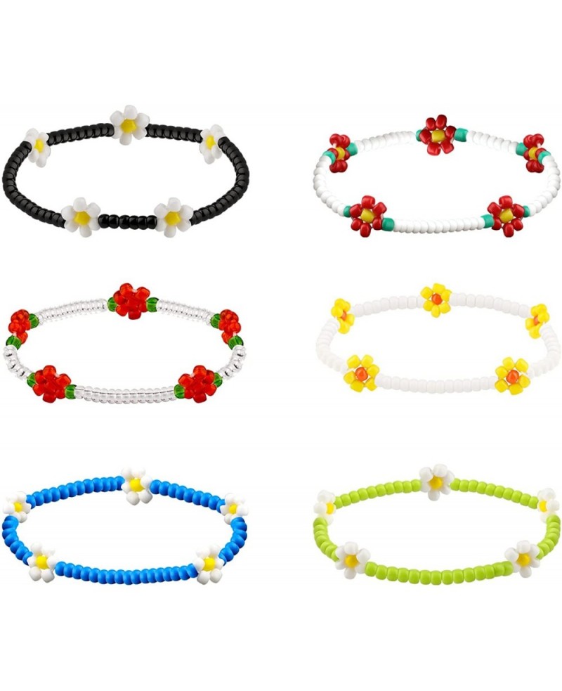 6pcs Flower Bead Bracelet Color Beaded Bracelets Bohemian Bracelet Ankle Bracelets with Lobster Clasp y2k Aesthetic Jewelry f...