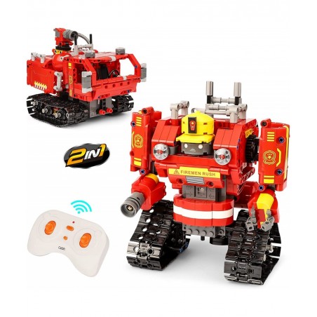Remote Control Robot Building Kits Compatible with Lego Robots for Boys Ages 8-12 2 in 1 STEM Projects Firetruck for Kids Bir...